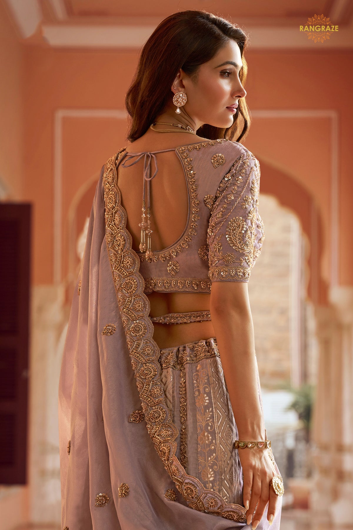 Mauve Heavy Work Banarasi Silk Lehenga With Clutch