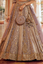 Mauve Heavy Work Banarasi Silk Lehenga With Clutch
