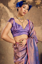 Metalic Lavender Woven Kanjivaram Silk Saree