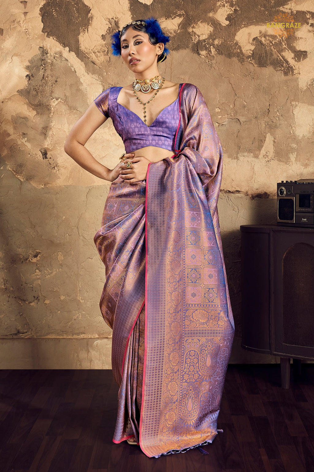 Metalic Lavender Woven Kanjivaram Silk Saree
