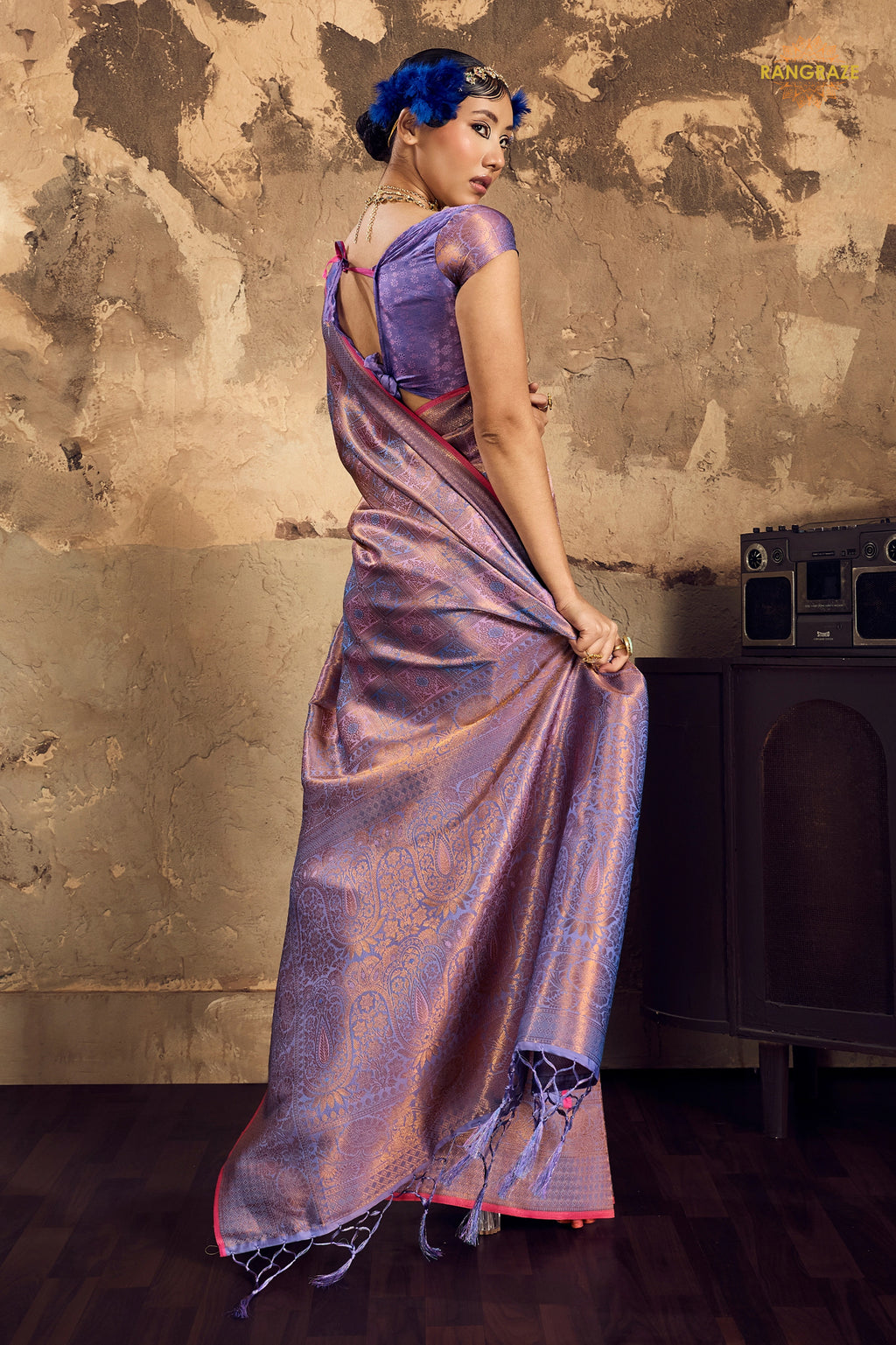 Metalic Lavender Woven Kanjivaram Silk Saree