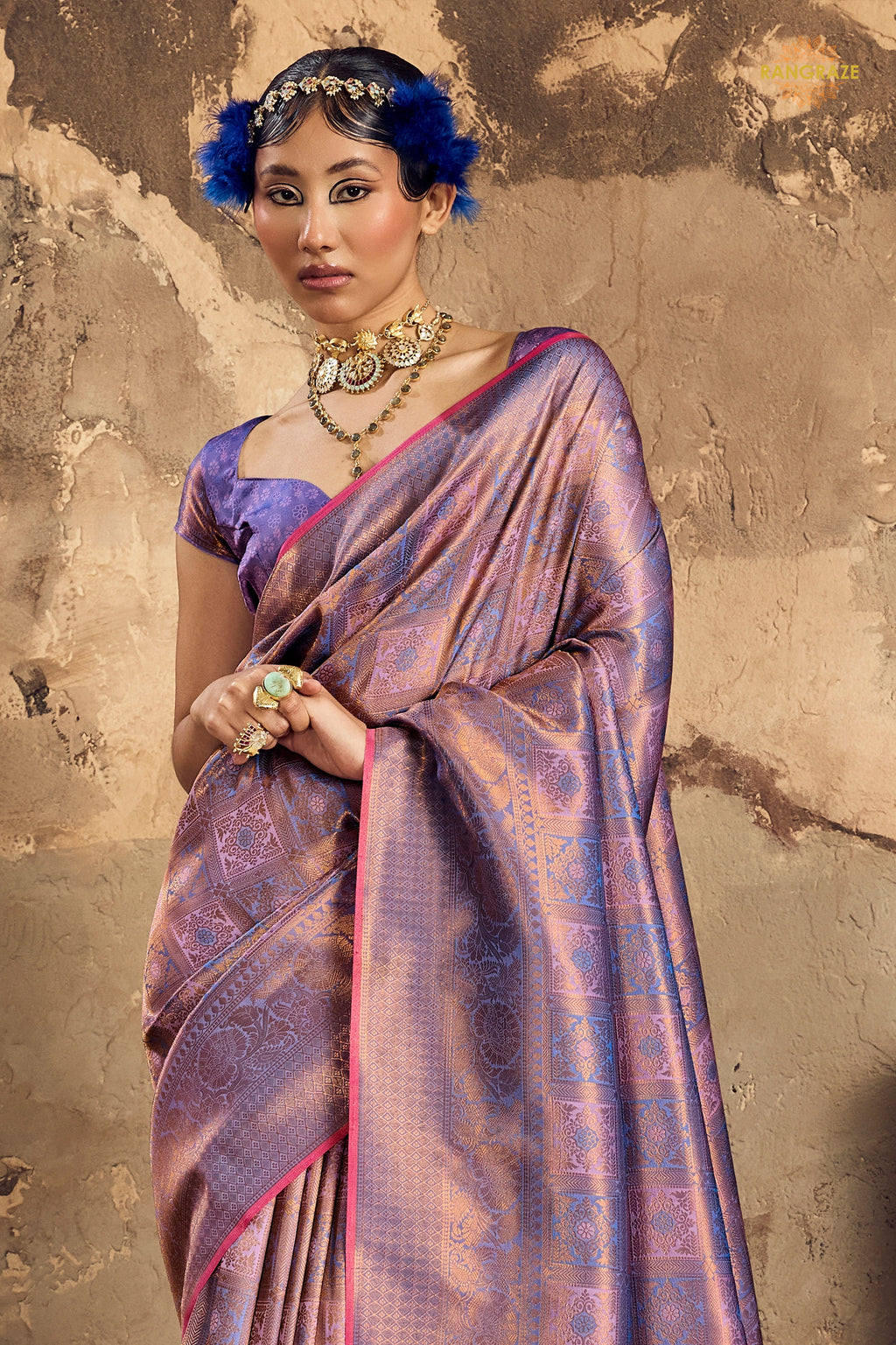 Metalic Lavender Woven Kanjivaram Silk Saree