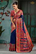 Midnight Blue Woven Modal Cotton Pashmina Saree