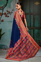 Midnight Blue Woven Modal Cotton Pashmina Saree