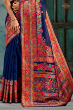 Midnight Blue Woven Modal Cotton Pashmina Saree