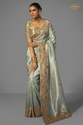 Mint Blue Embroiderd Madhurai Silk Saree