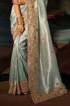 Mint Blue Embroiderd Madhurai Silk Saree