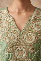 Mint Green Readymade Bead Work Chinon Palazzo Suit