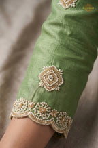 Mint Green Readymade Bead Work Chinon Palazzo Suit