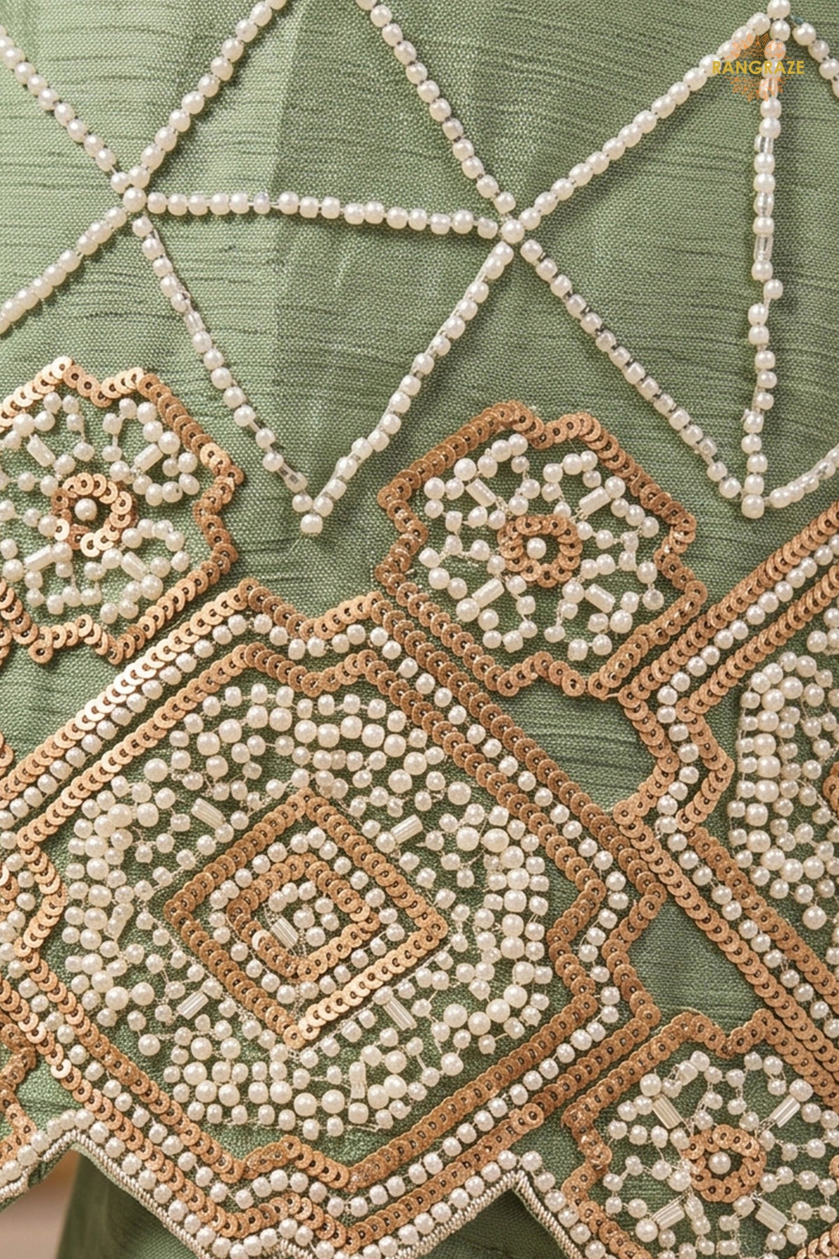 Mint Green Readymade Bead Work Chinon Palazzo Suit