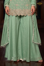 Mint Green Readymade Bead Work Chinon Palazzo Suit
