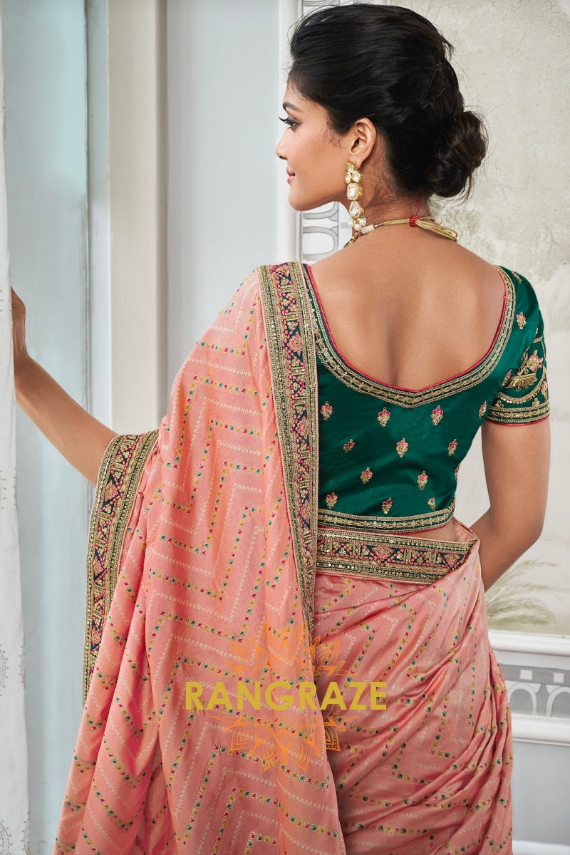 Blush Royale: Multicolor Banarasi Silk Lehenga with Potli Bag