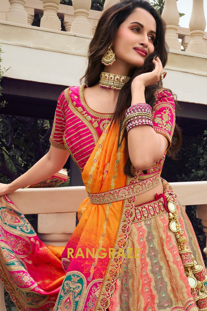 Sunlit Radiance: Multicolor Banarasi Silk Lehenga