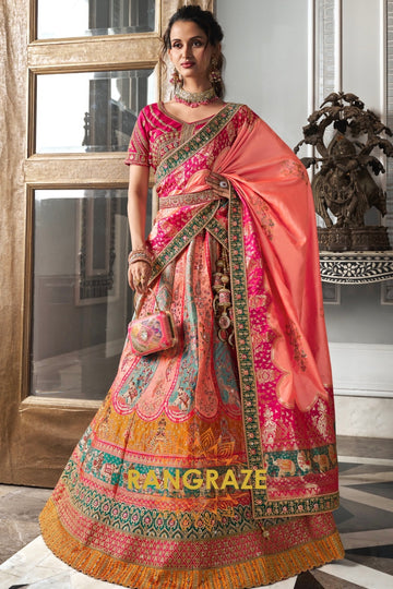 Majestic Peach Blossom Banarasi Silk Lehenga