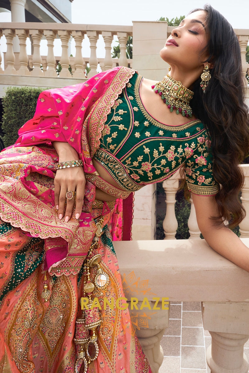 Majestic Blush: Banarasi Designer Silk Lehenga