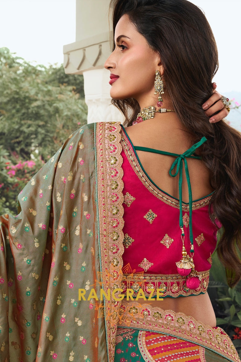 Regal Bloom: Multicolor Designer Banarasi Silk Lehenga