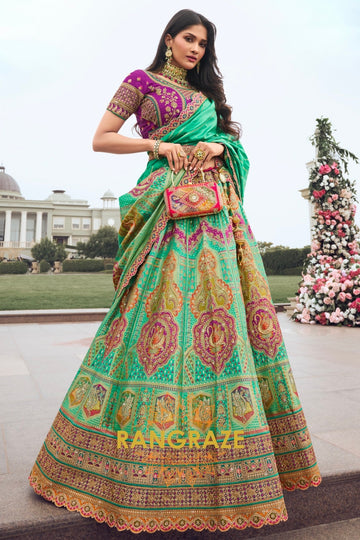 Emerald Splendour: Designer Banarasi Silk Lehenga