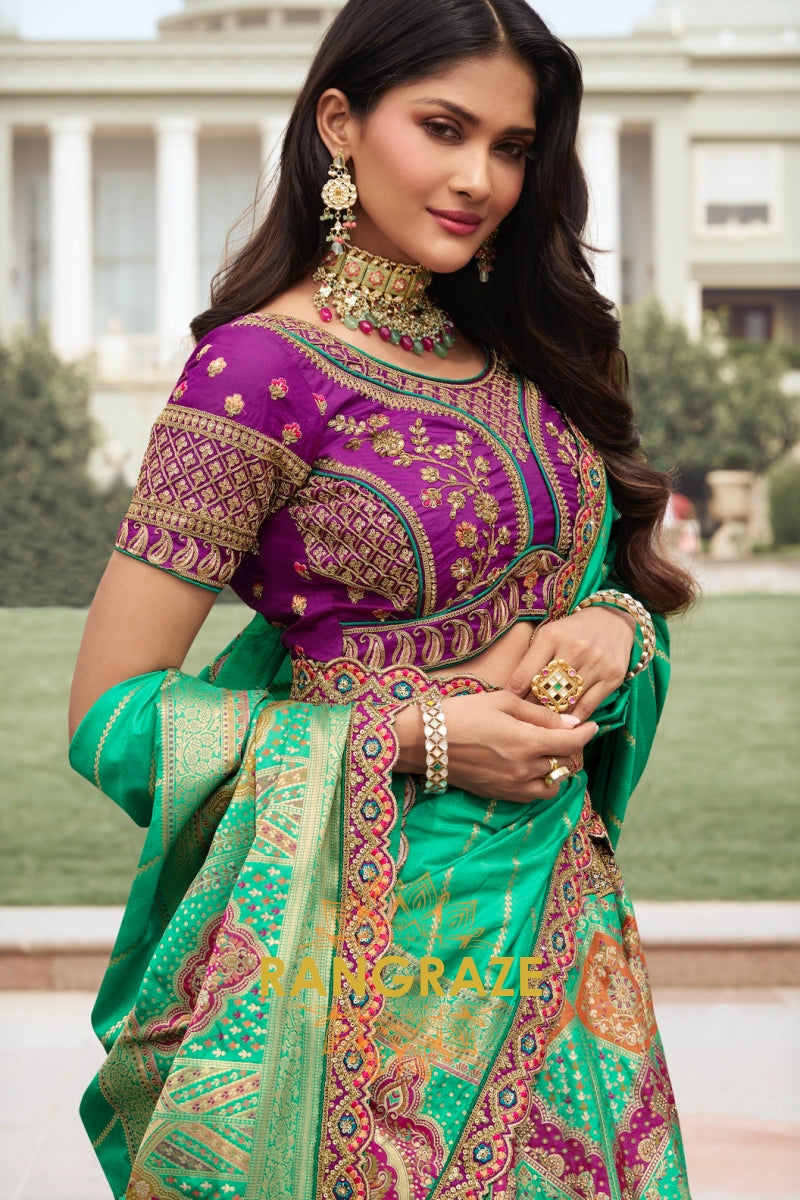 Emerald Splendour: Designer Banarasi Silk Lehenga