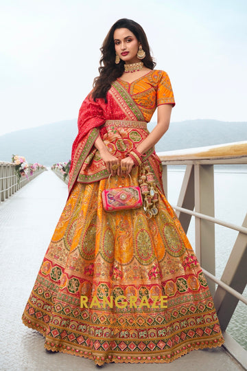 Golden Flame: Banarasi Silk Lehenga with Potli Bag