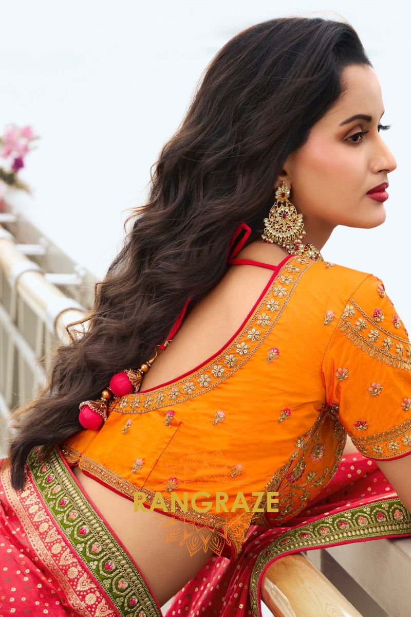 Golden Flame: Banarasi Silk Lehenga with Potli Bag