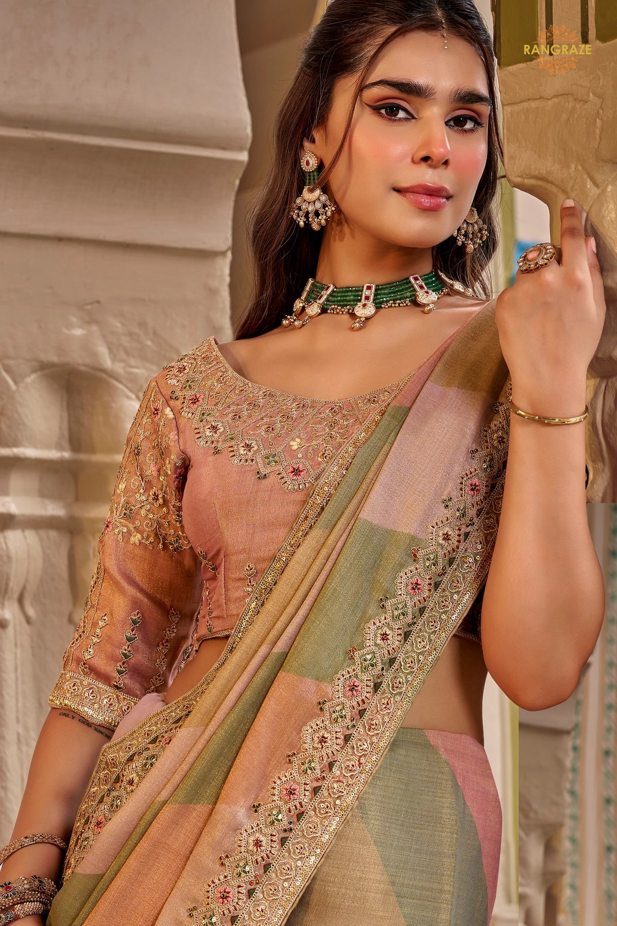 Multicolor Embroidred Fancy Silk Saree