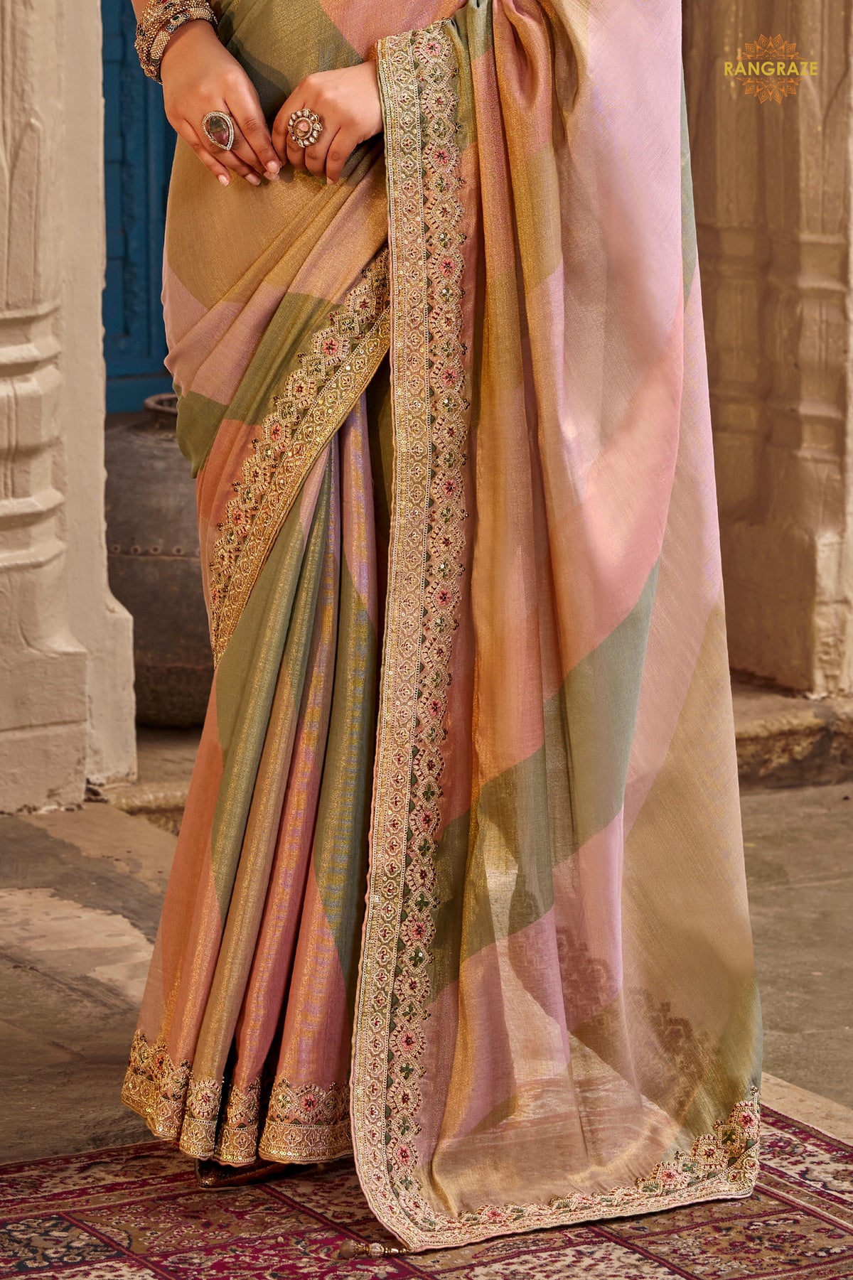 Multicolor Embroidred Fancy Silk Saree
