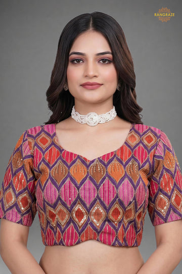 Multicolor Printed Viscose Blouse with Embroidered Work