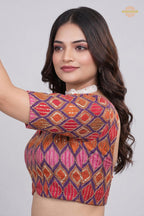 Multicolor Printed Viscose Blouse with Embroidered Work