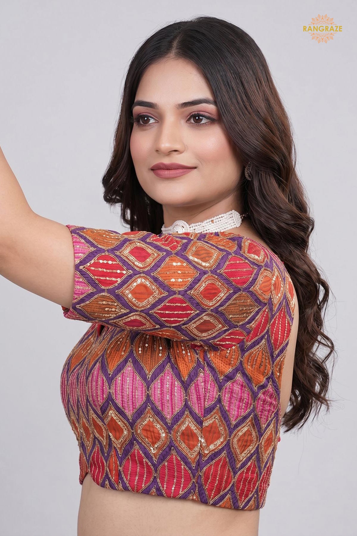 Multicolor Printed Viscose Blouse with Embroidered Work