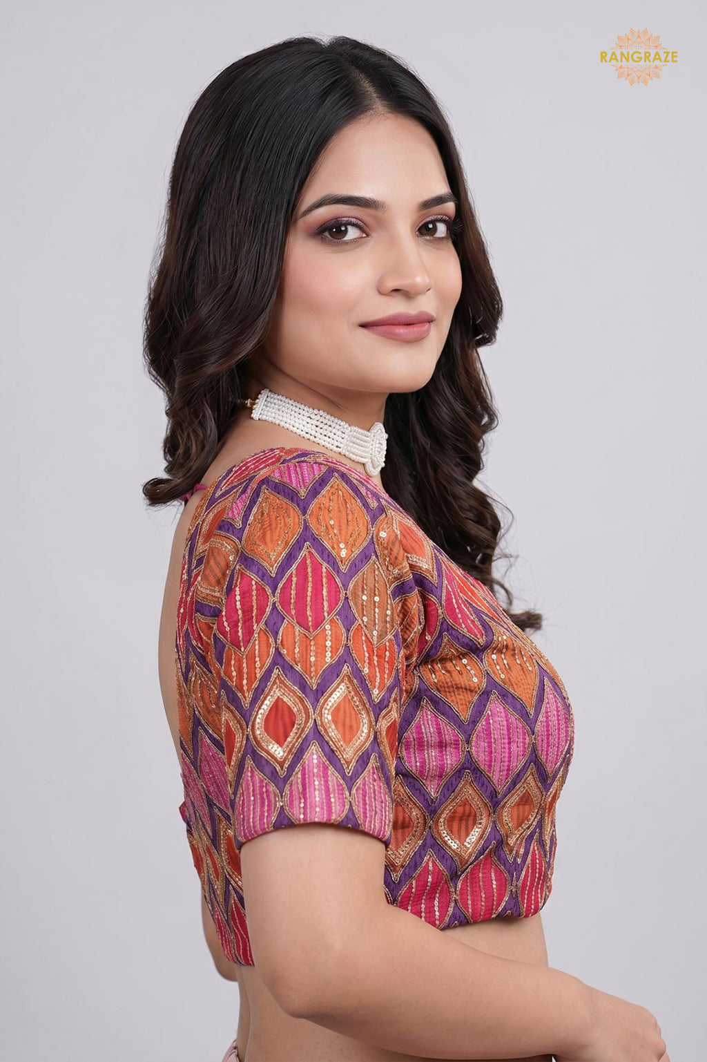 Multicolor Printed Viscose Blouse with Embroidered Work