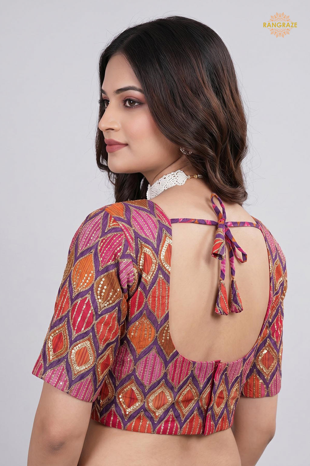 Multicolor Printed Viscose Blouse with Embroidered Work