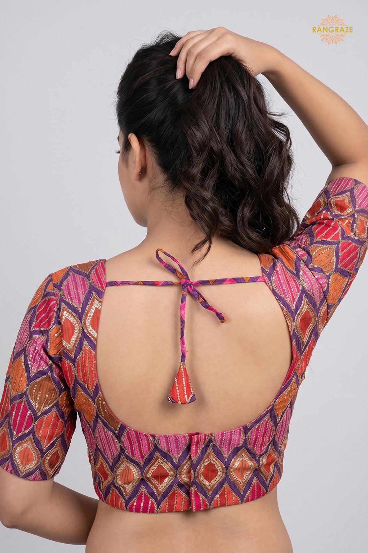 Multicolor Printed Viscose Blouse with Embroidered Work