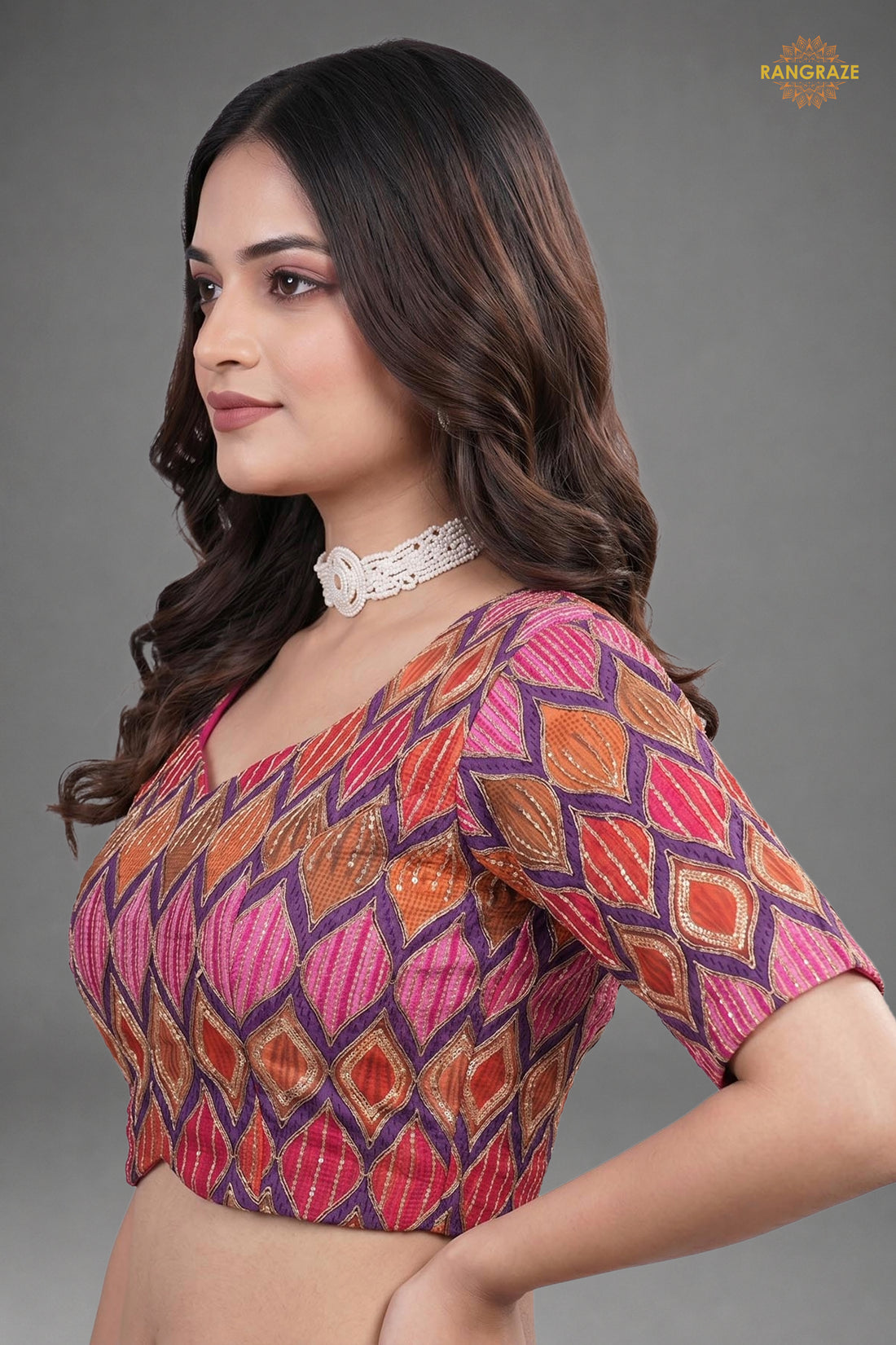Multicolor Printed Viscose Blouse with Embroidered Work