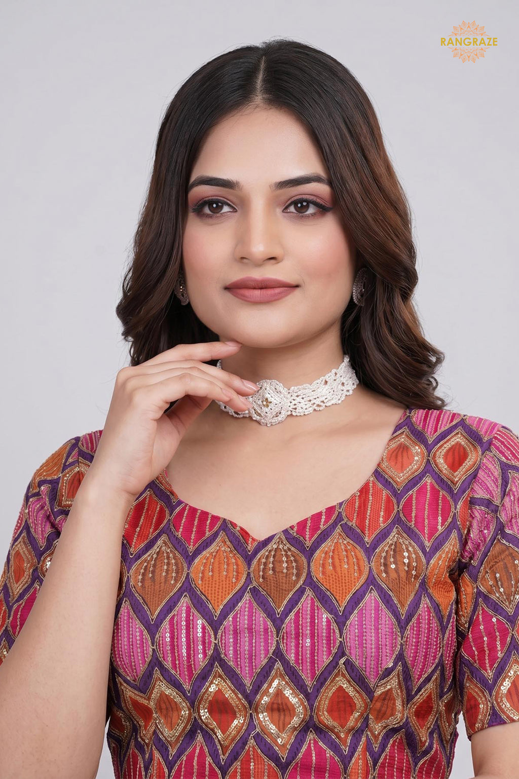 Multicolor Printed Viscose Blouse with Embroidered Work