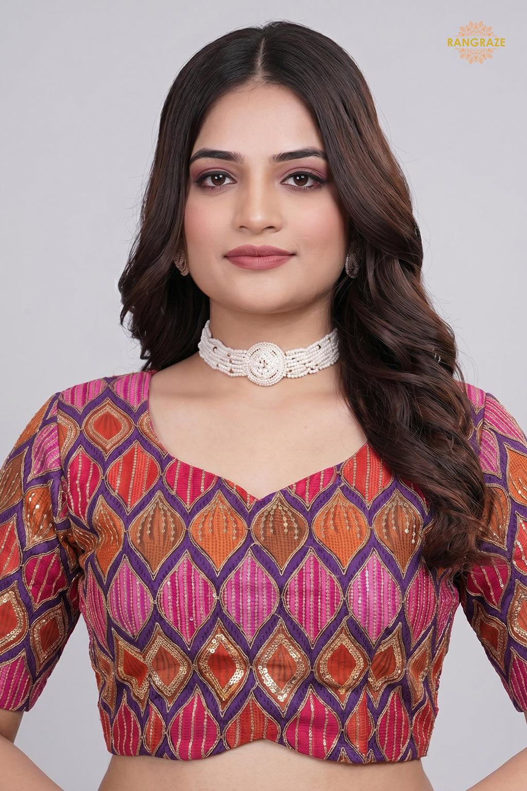 Multicolor Printed Viscose Blouse with Embroidered Work