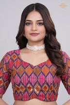 Multicolor Printed Viscose Blouse with Embroidered Work