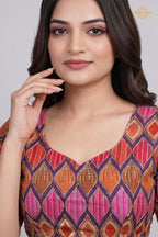 Multicolor Printed Viscose Blouse with Embroidered Work