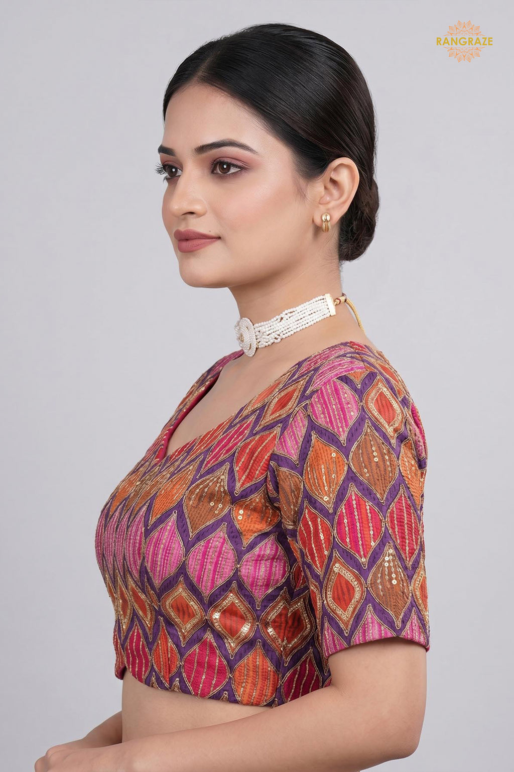 Multicolor Printed Viscose Blouse with Embroidered Work