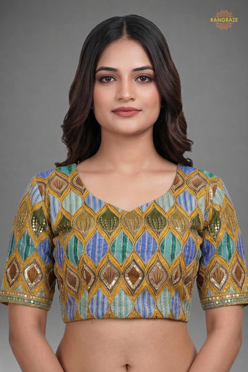 Multicolor Printed Viscose Blouse with Embroidered Work