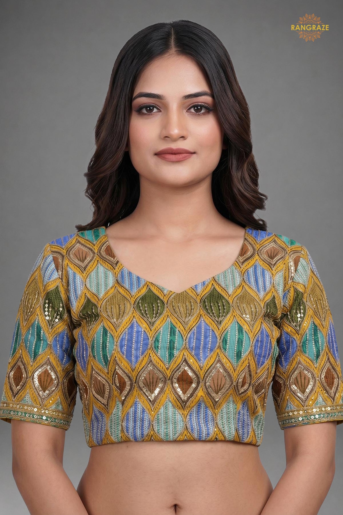Multicolor Printed Viscose Blouse with Embroidered Work
