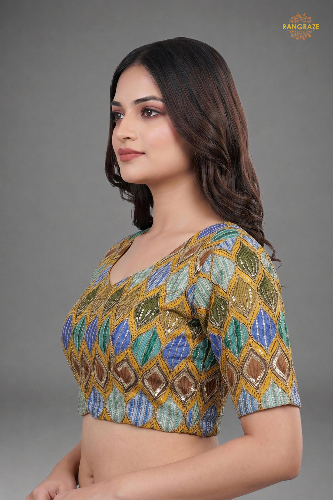 Multicolor Printed Viscose Blouse with Embroidered Work