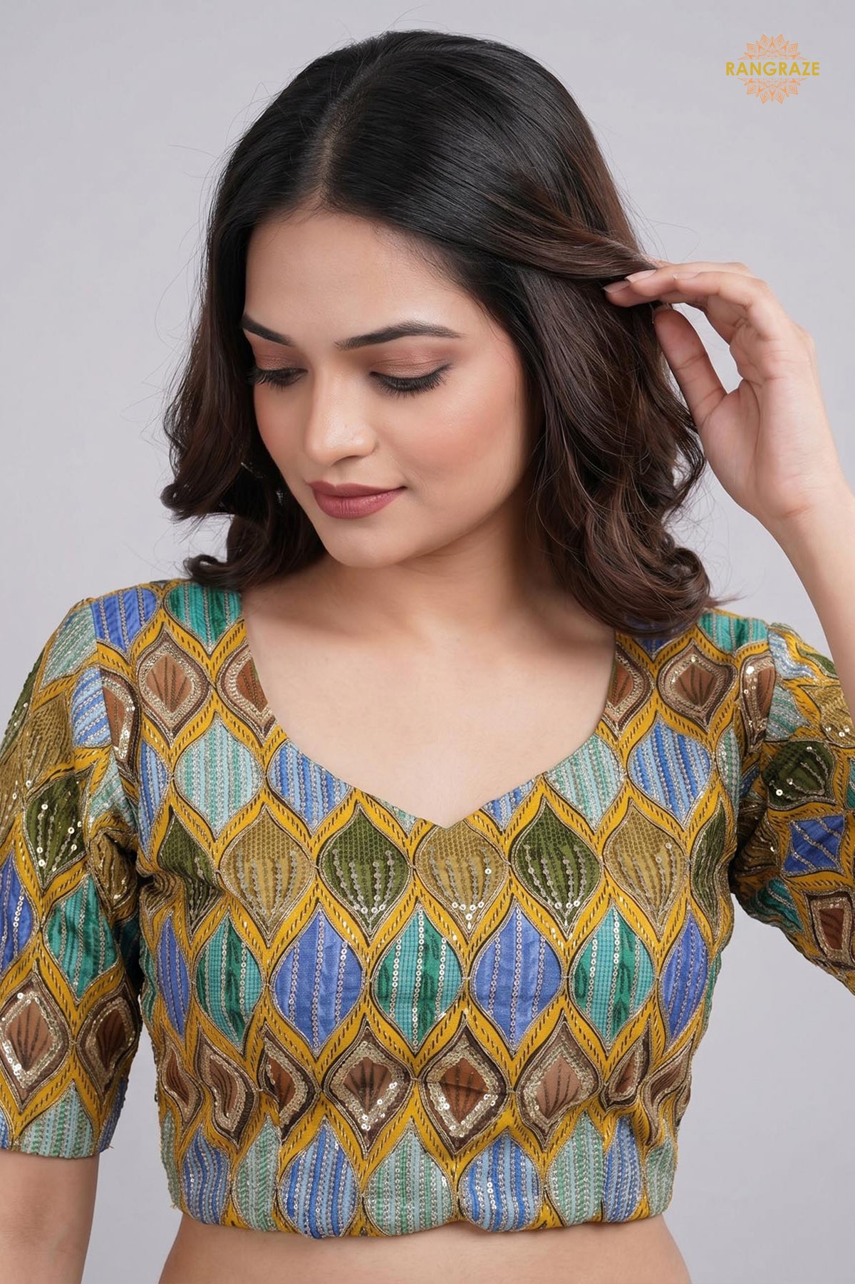 Multicolor Printed Viscose Blouse with Embroidered Work