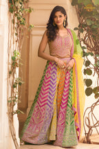 Multicolor Stitched Chinon Palazzo Set with Dupatta