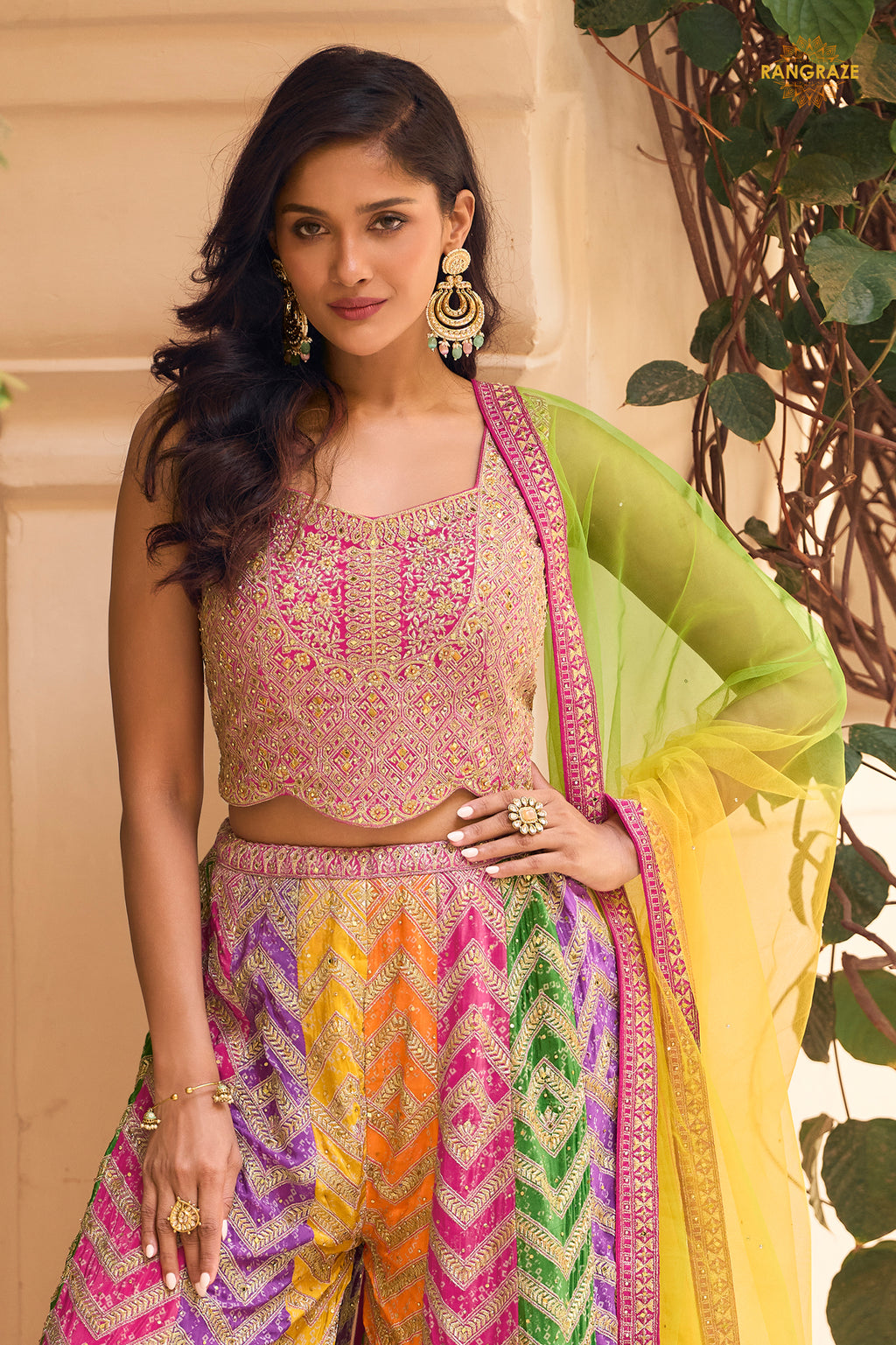 Multicolor Stitched Chinon Palazzo Set with Dupatta