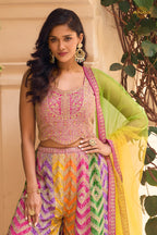 Multicolor Stitched Chinon Palazzo Set with Dupatta