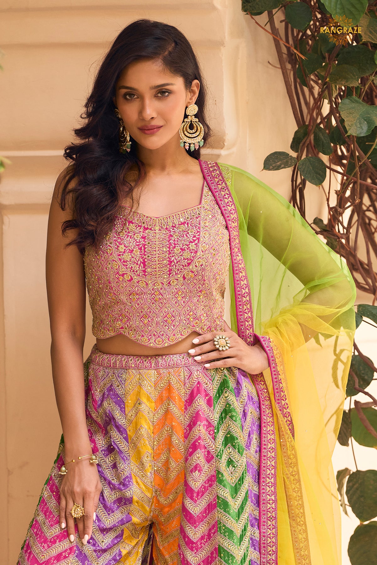Multicolor Stitched Chinon Palazzo Set with Dupatta