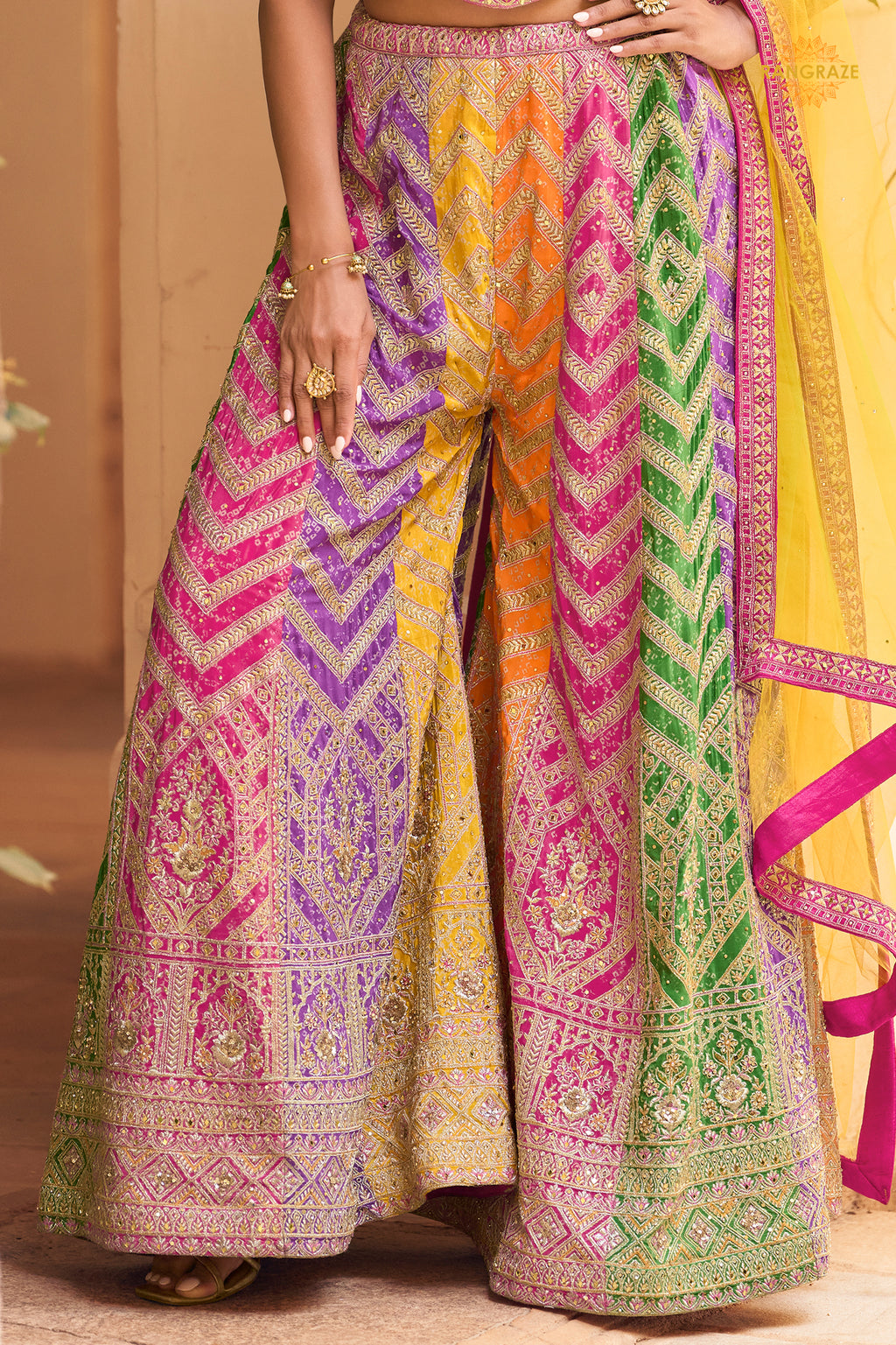 Multicolor Stitched Chinon Palazzo Set with Dupatta