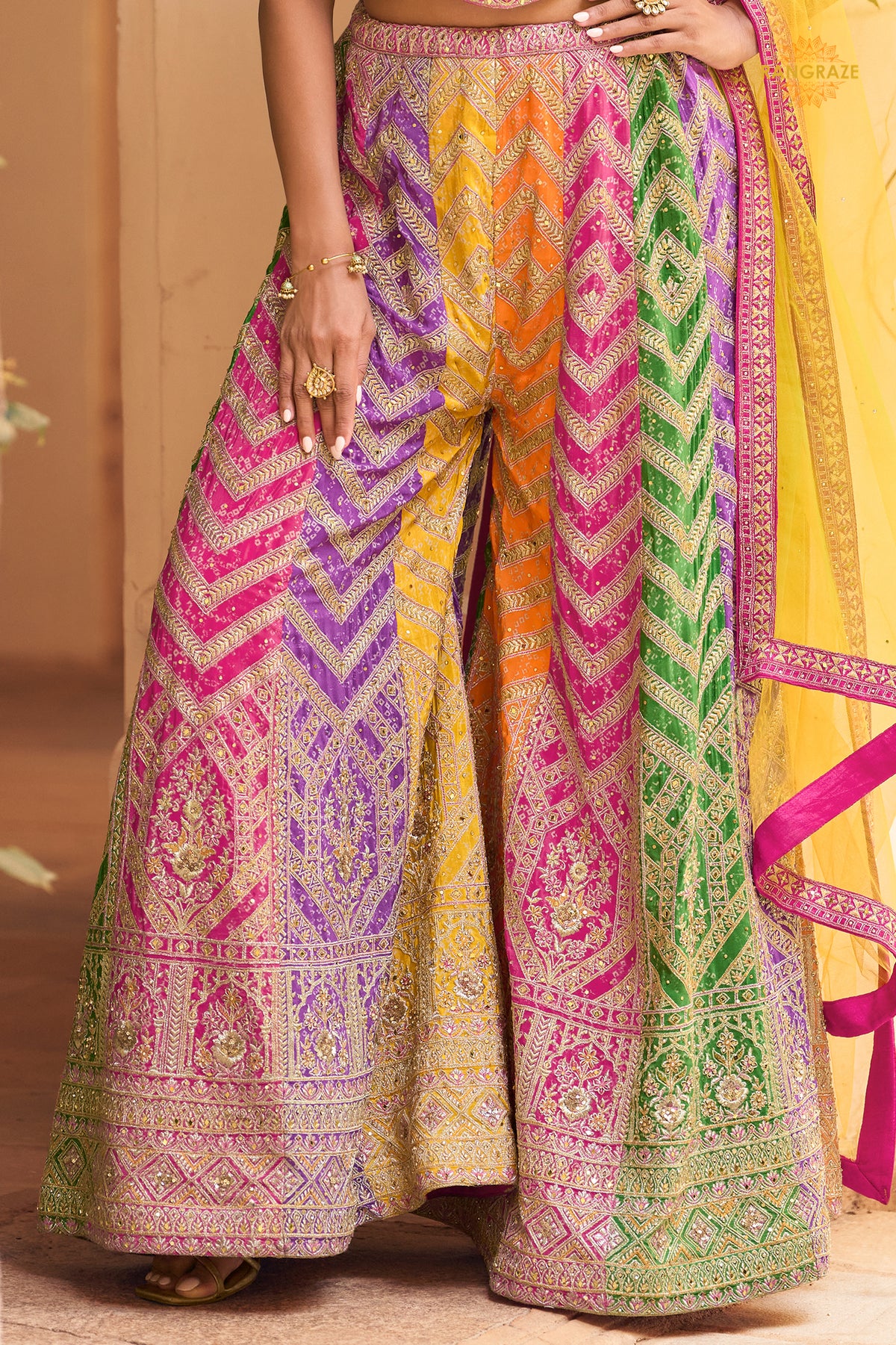 Multicolor Stitched Chinon Palazzo Set with Dupatta