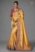 Mustard Yellow Embroidered Madhurai Silk Saree