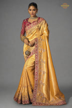 Mustard Yellow Embroidered Madhurai Silk Saree